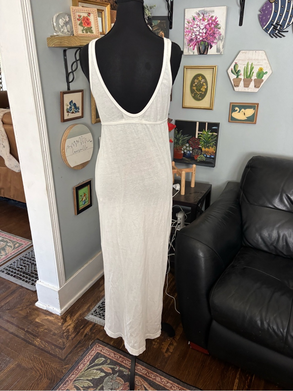 Free people beach long v-neck dress coverup white boho casual size XS - Picture 6 of 9